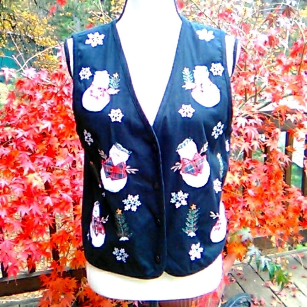 Dress Barn Black Cotton Christmas Vest